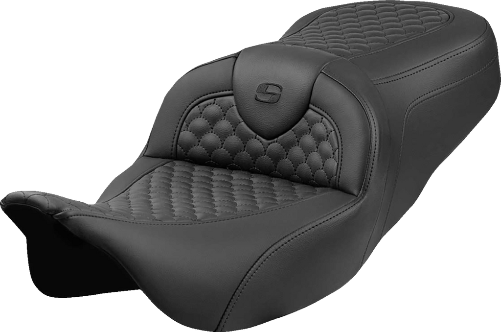 SADDLEMEN Roadsofa™ Seat with Dragon Scale Stitch for FLH/FLT '08-'24 – Black Stitch, Part 808-07B-20800