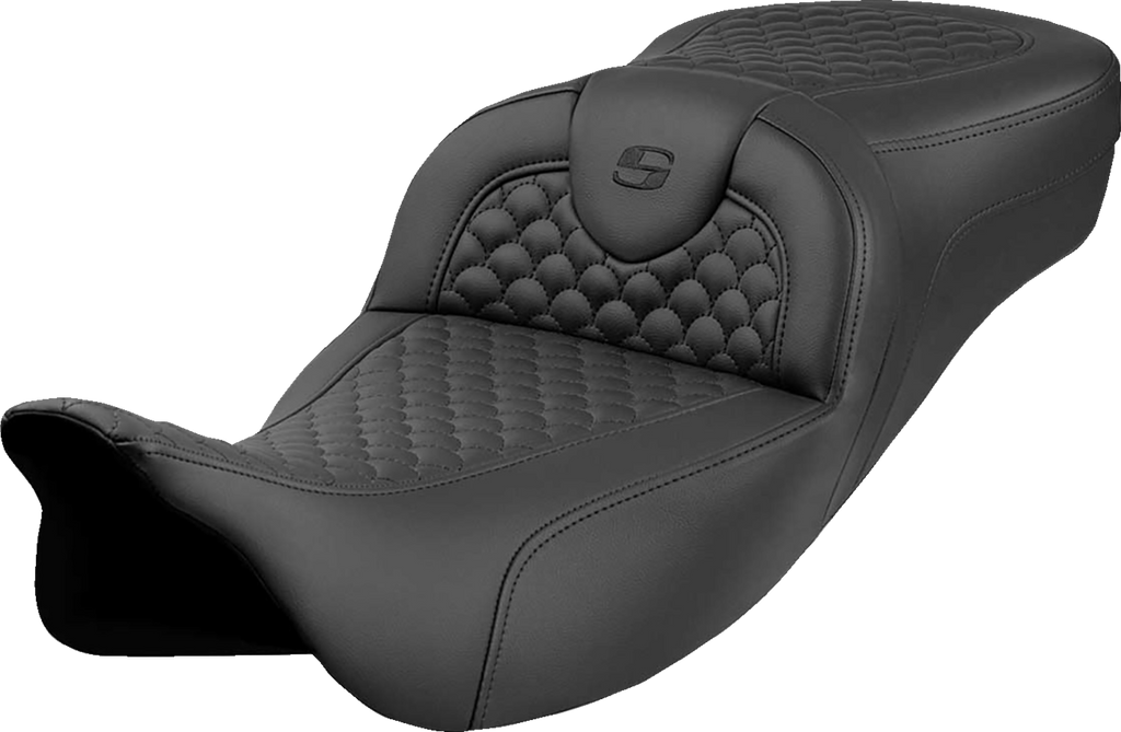 SADDLEMEN Roadsofa* Extended Reach Seat - Dragon Scale Stitch - Black Stitch - w/o Backrest - FLH/FLT '08-'24 808-07B-20900
