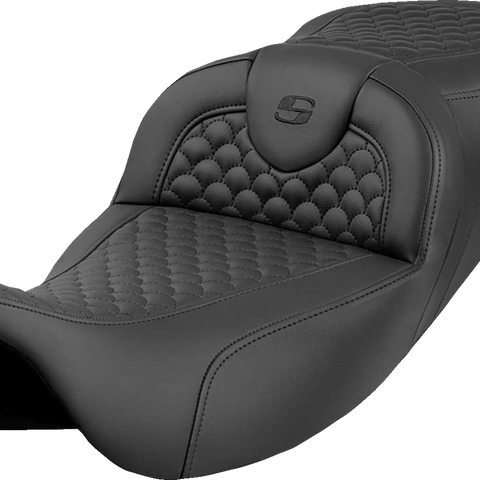 SADDLEMEN Roadsofa* Extended Reach Seat - Dragon Scale Stitch - Black Stitch - w/o Backrest - FLH/FLT '08-'24 808-07B-20900