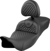 SADDLEMEN Roadsofa* Extended Reach Seat - Dragon Scale Stitch - Black Stitch - w/ Backrest - FLH/FLT '08-'24 808-07B-209B0