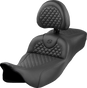 SADDLEMEN Roadsofa* Extended Reach Seat - Dragon Scale Stitch - Black Stitch - w/ Backrest - FLH/FLT '08-'24 808-07B-209B0