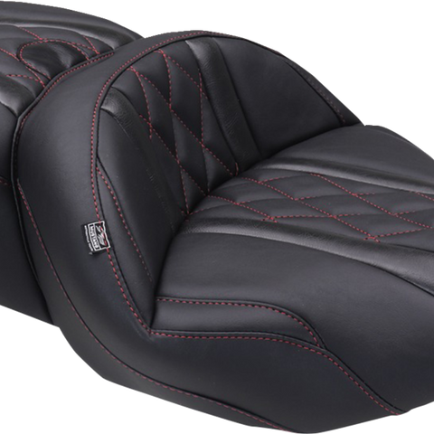 MUSTANG Deluxe One-Piece 2-Up Seat for FLT/FLH 2023-2025 - Diamond Pattern with Dark Cherry Stitch, Part #89411DC