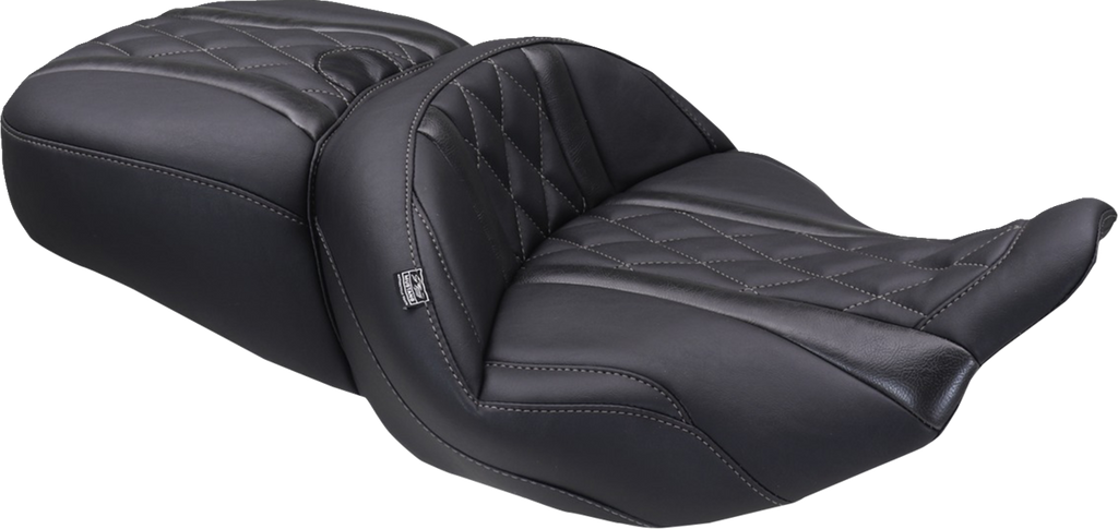 MUSTANG Deluxe One-Piece 2-Up Seat with Diamond Pattern and Gunmetal Stitch for FLT/FLH 2023-2025 - Part Number 89411GM