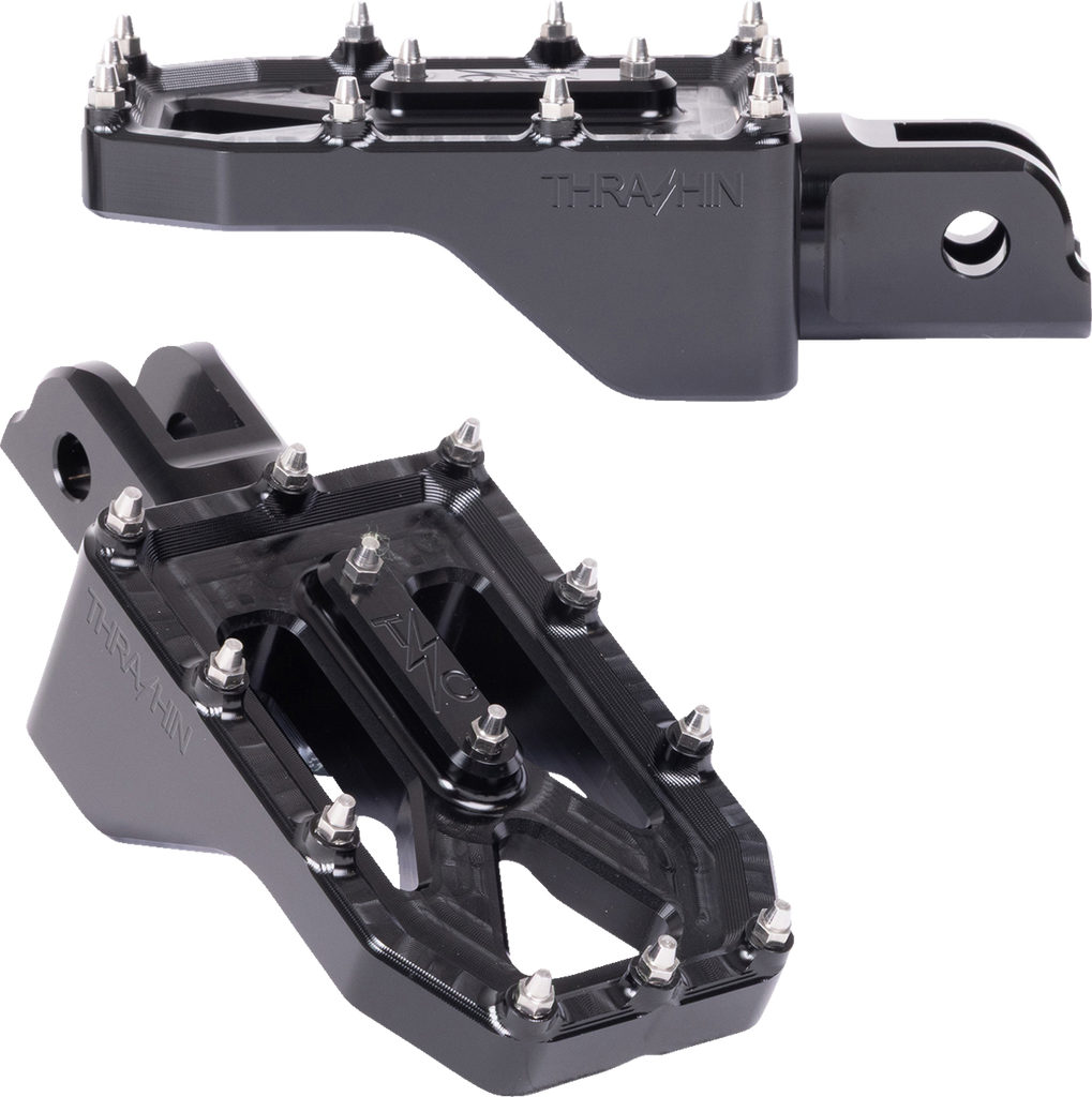 THRASHIN SUPPLY CO. Aggressor Front Foot Pegs for FL/FX 2018-2025 - Black, Part TSC-2022-1-SF
