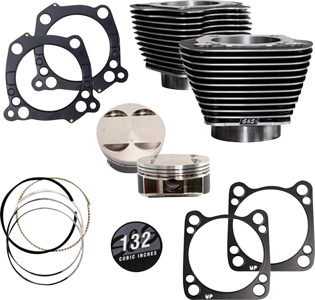 S&S CYCLE 132" Cylinder Kit - 4.500" Stroke - Black Granite w/Highlighted Fins - M8 910-0847A