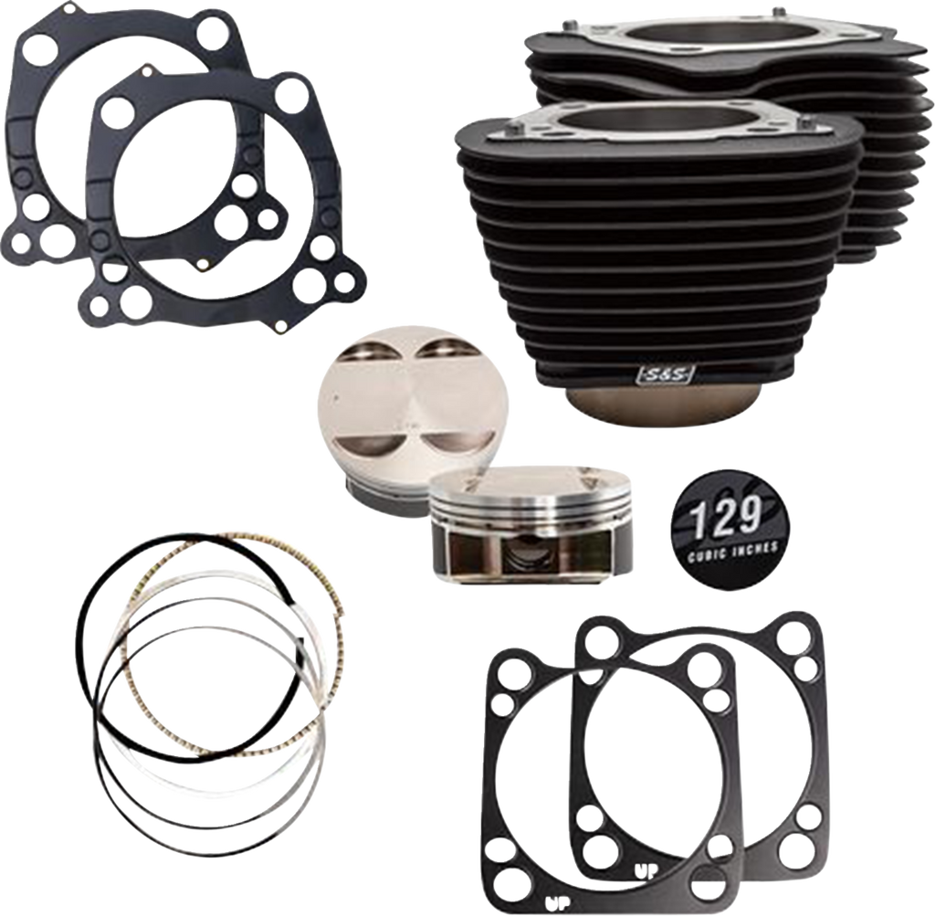 S&S CYCLE 129" Cylinder Kit - 4.375" Stroke - Wrinkle Black w/o Highlighted Fins - M8 910-0844A