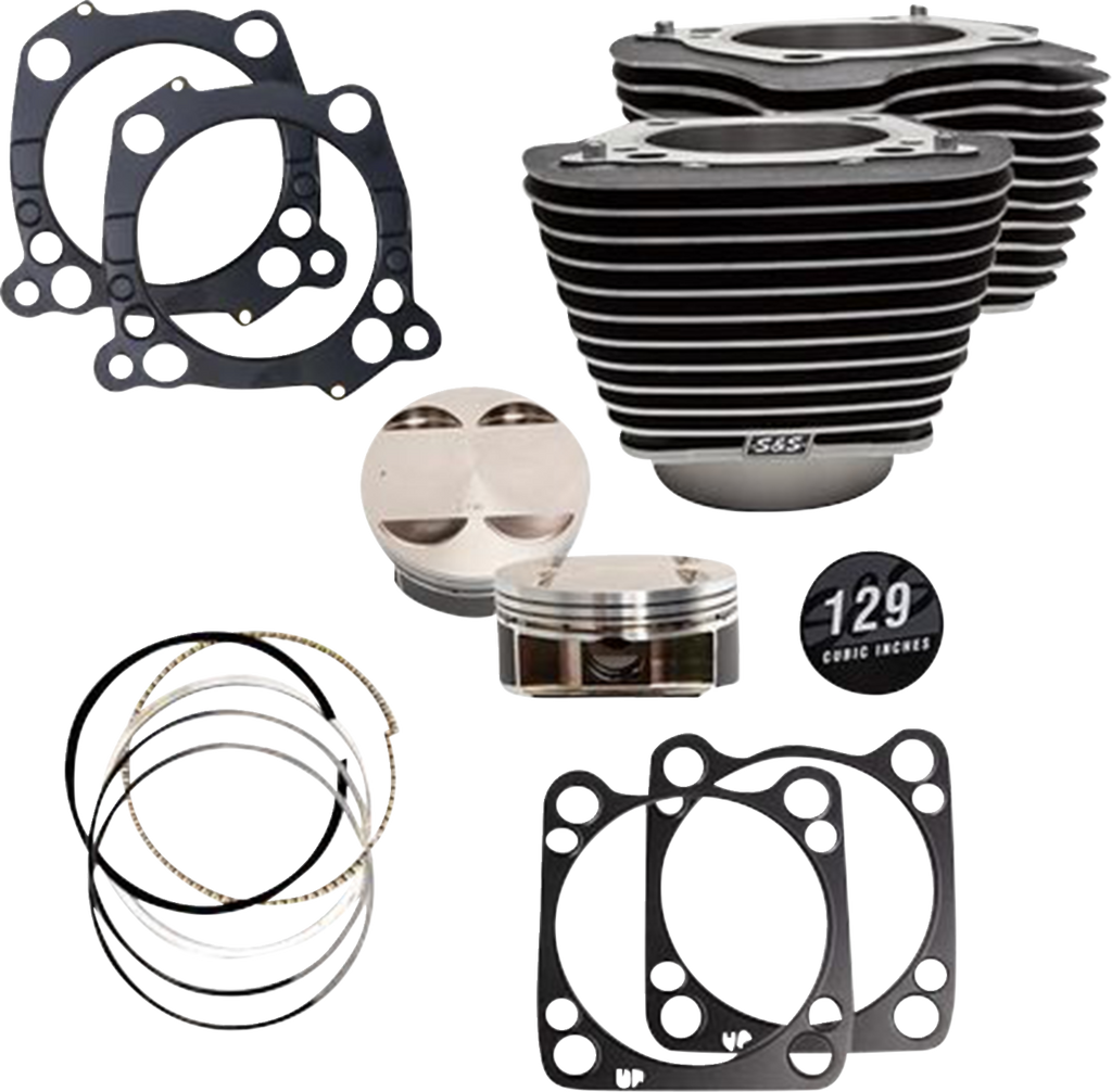 S&S CYCLE 129" Cylinder Kit - 4.375" Stroke - Wrinkle Black w/Highlighted Fins - M8 910-0843A