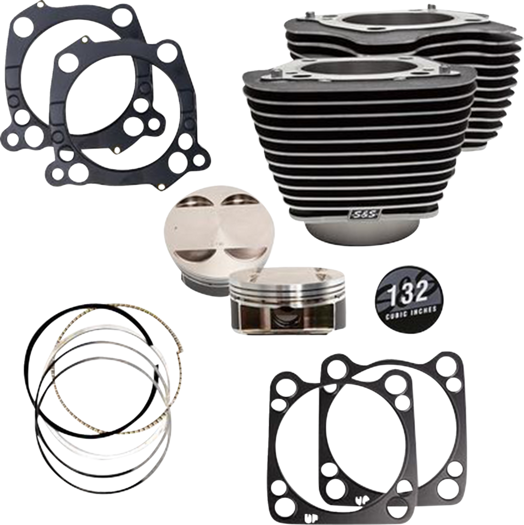 S&S CYCLE 132" Cylinder Kit - 4.500" Stroke - Wrinkle Black w/Highlighted Fins - M8 910-0845A
