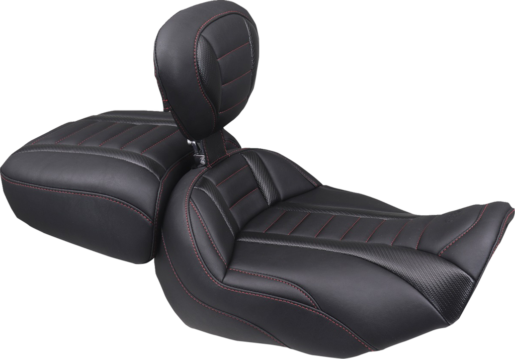 MUSTANG Deluxe Touring Solo Seat with Backrest for FLT/FLH 2023-2025 - Dark Cherry Stitch, Part Number 89401DC
