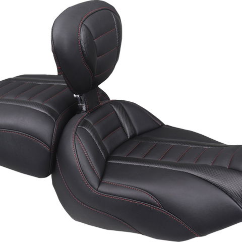 MUSTANG Deluxe Touring Solo Seat with Backrest for FLT/FLH 2023-2025 - Dark Cherry Stitch, Part Number 89401DC