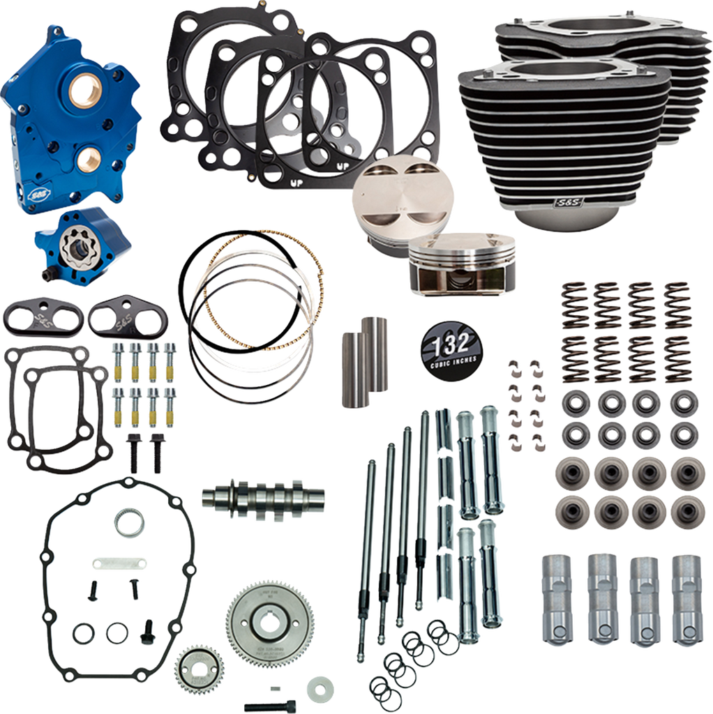 S&S Cycle 132" Power Pack - 550 Gear Drive - Water Cooled - Wrinkle Black with Highlight Fins for M8 Engines (Part Number 310-1230C)