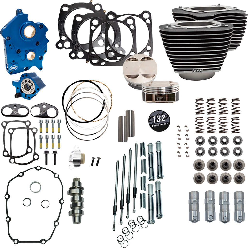 S&S CYCLE 132" Power Pack - 550 Chain Drive - Oil Cooled - Wrinkle Black w/Highlight Fins - M8 310-1231C