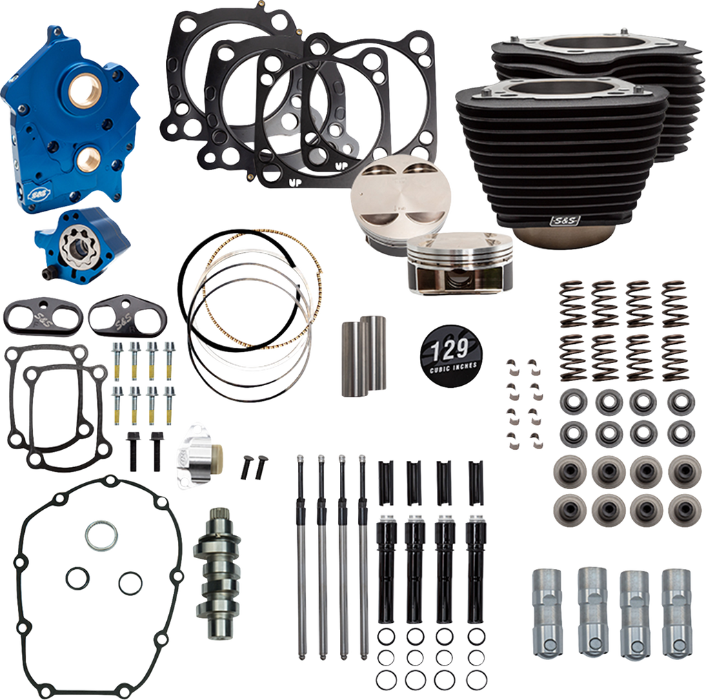 S&S CYCLE 129" Power Pack - 550 Chain Drive - Oil Cooled - Wrinkle Black w/o Highlight Fins - M8 310-1226C