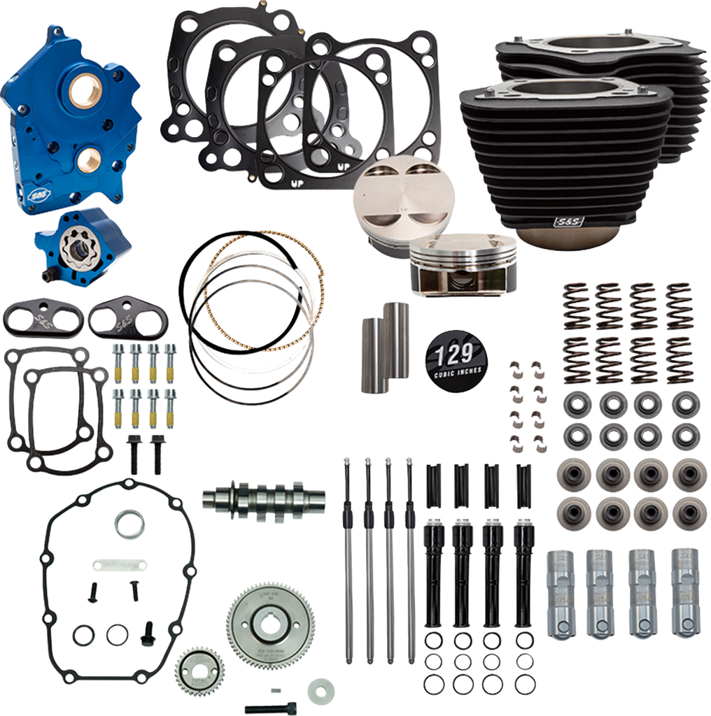 S&S Cycle 129 Inch Power Pack for Harley M8 with 550 Gear Drive, Oil Cooled - Wrinkle Black (Part Number 310-1228C)