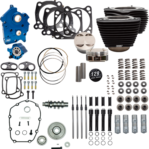 S&S Cycle 129 Inch Power Pack for Harley M8 with 550 Gear Drive, Oil Cooled - Wrinkle Black (Part Number 310-1228C)