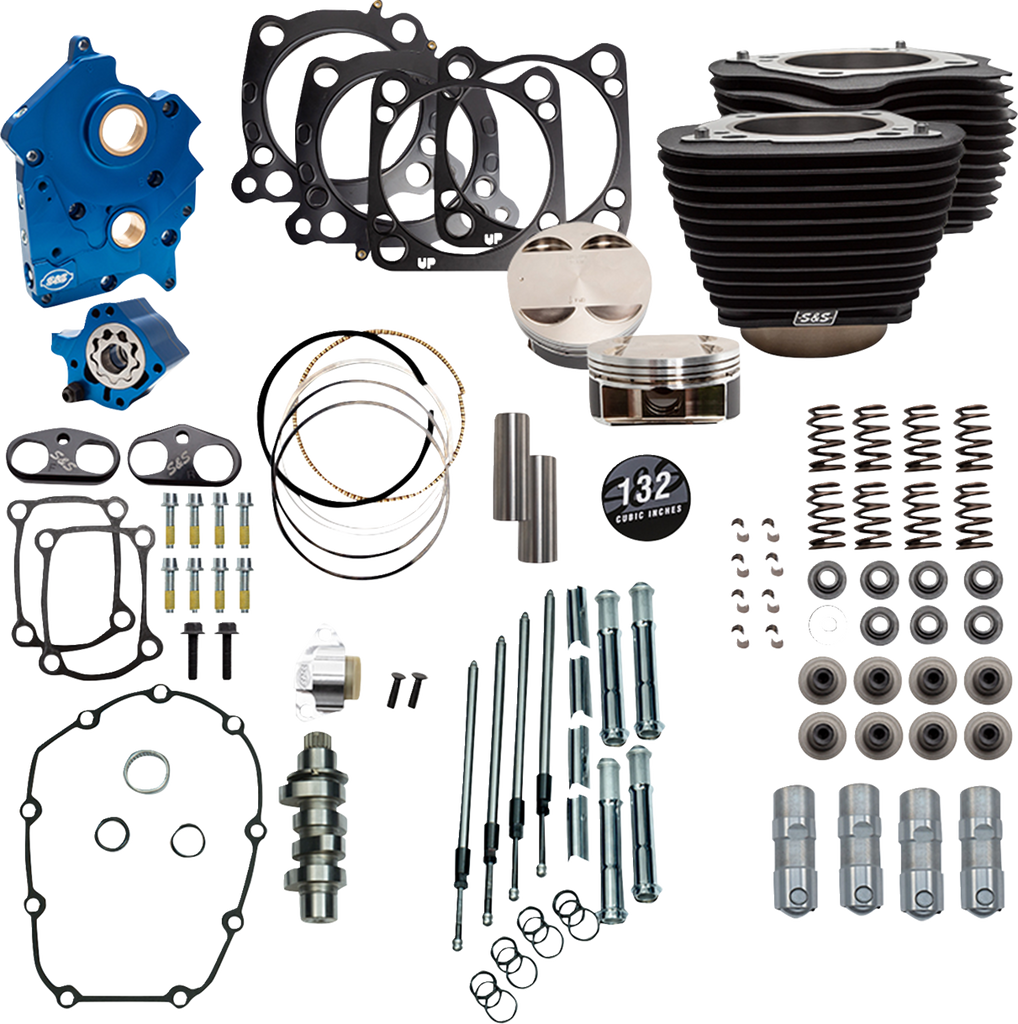 S&S CYCLE 132" Power Pack - 550 Chain Drive - Oil Cooled - Black w/o Highlight Fins - M8 310-1233C