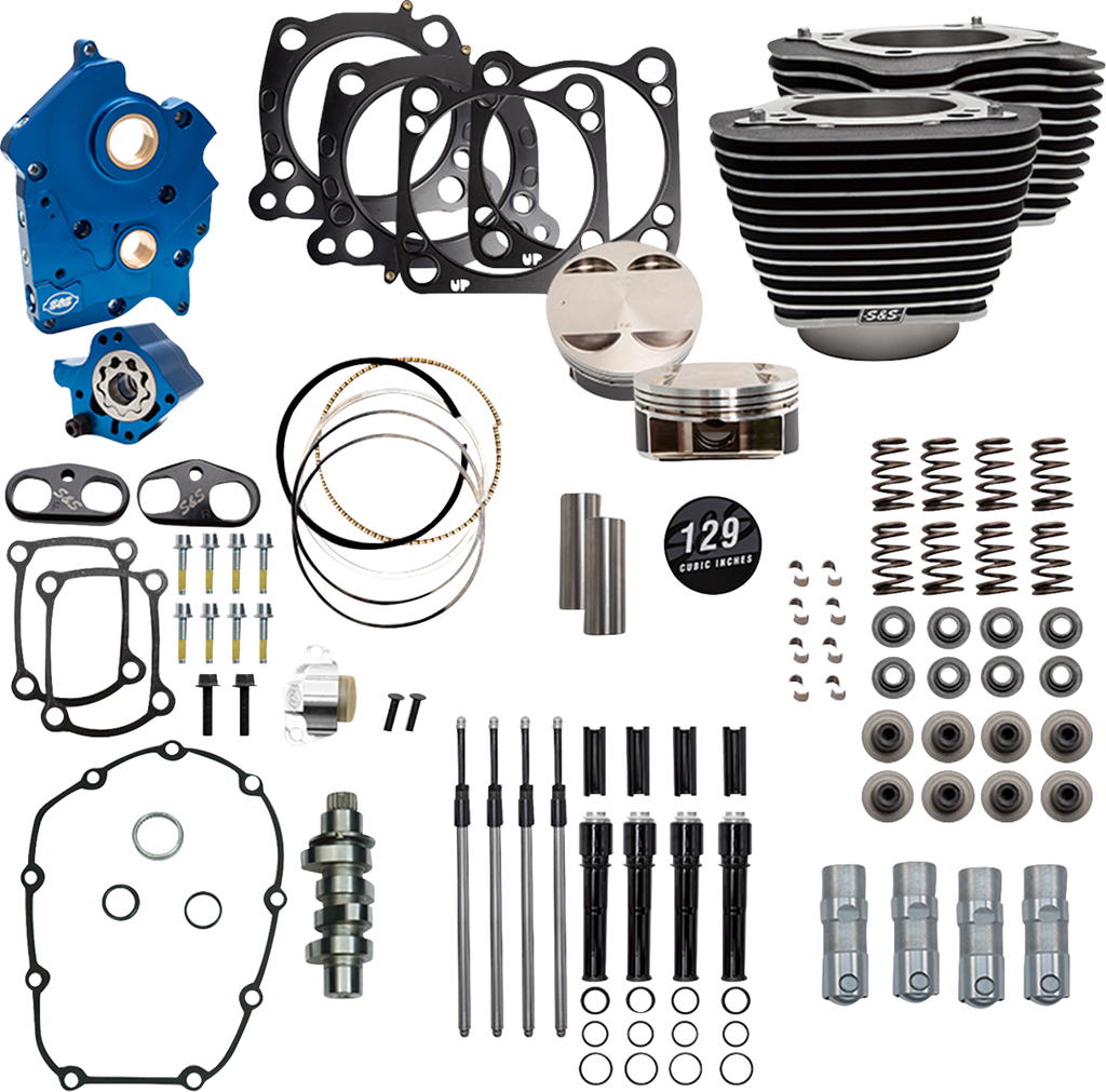 S&S CYCLE 129" Power Pack - 550 Chain Drive - Oil Cooled - Wrinkle Black w/Highlight Fins - M8 310-1225C