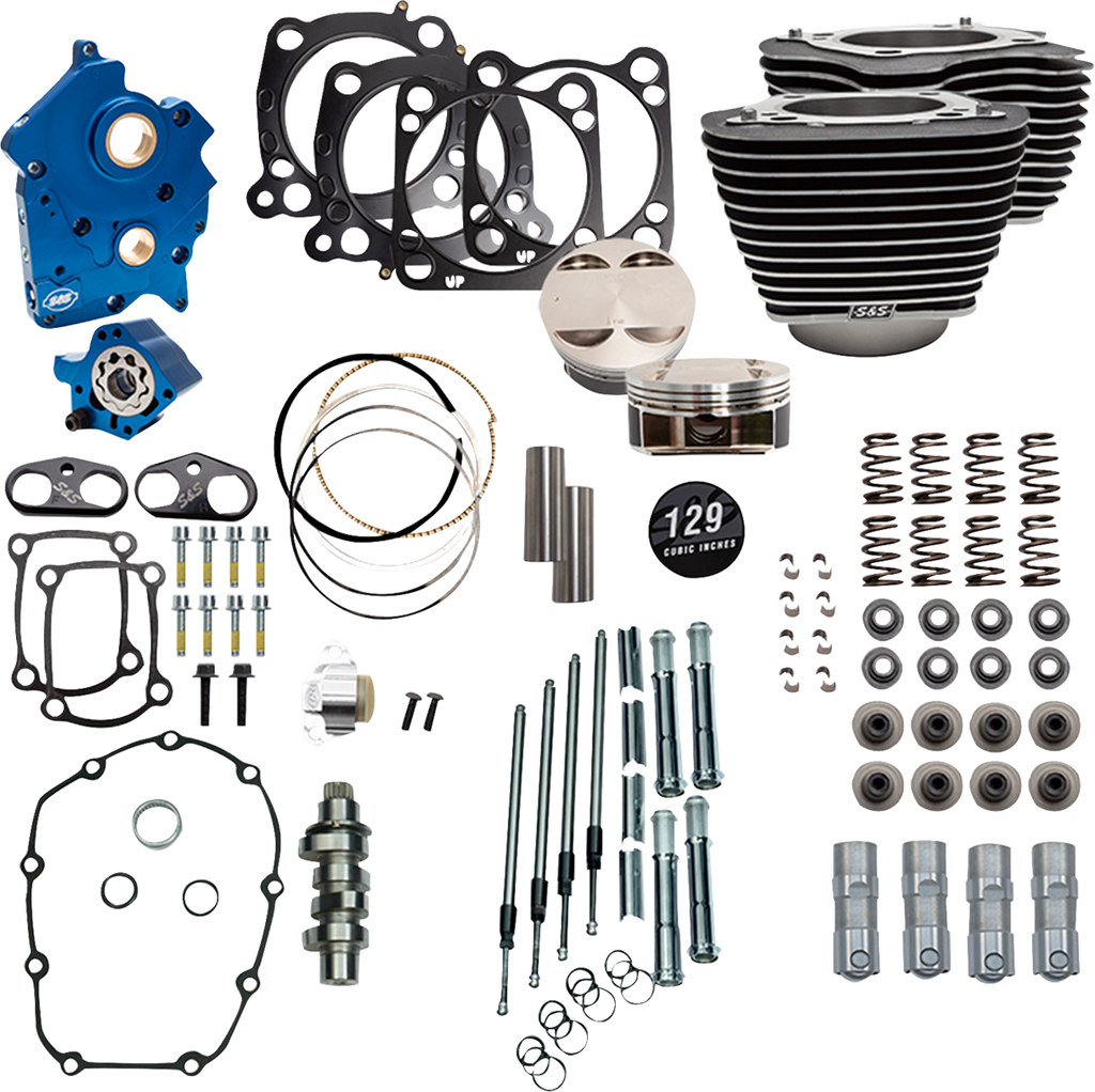S&S CYCLE 129" Power Pack - 550 Chain Drive - Oil Cooled - Wrinkle Black w/Highlight Fins - M8 310-1223C