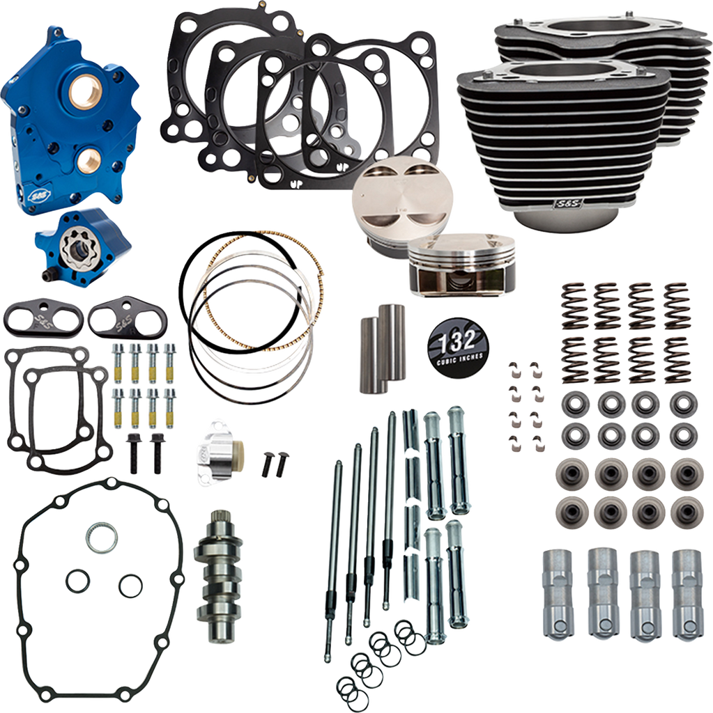 S&S Cycle 132" Power Pack for M8 Engines - 550 Chain Drive, Water Cooled, Wrinkle Black with Highlight Fins