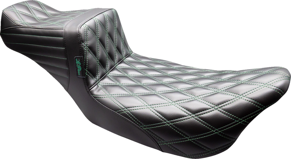 LE PERA Tailwhip Daddy Long Legs Seat for FLT/FLH 2008-2023, Black with Green Double Diamond Stitch - Part LK-587DLDD-GN08