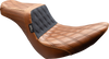 LE PERA Tailwhip Seat for Harley FX/FL 2018-2025 - Brown Double Diamond with Black Stitch, Part Number LYR-580TDV01