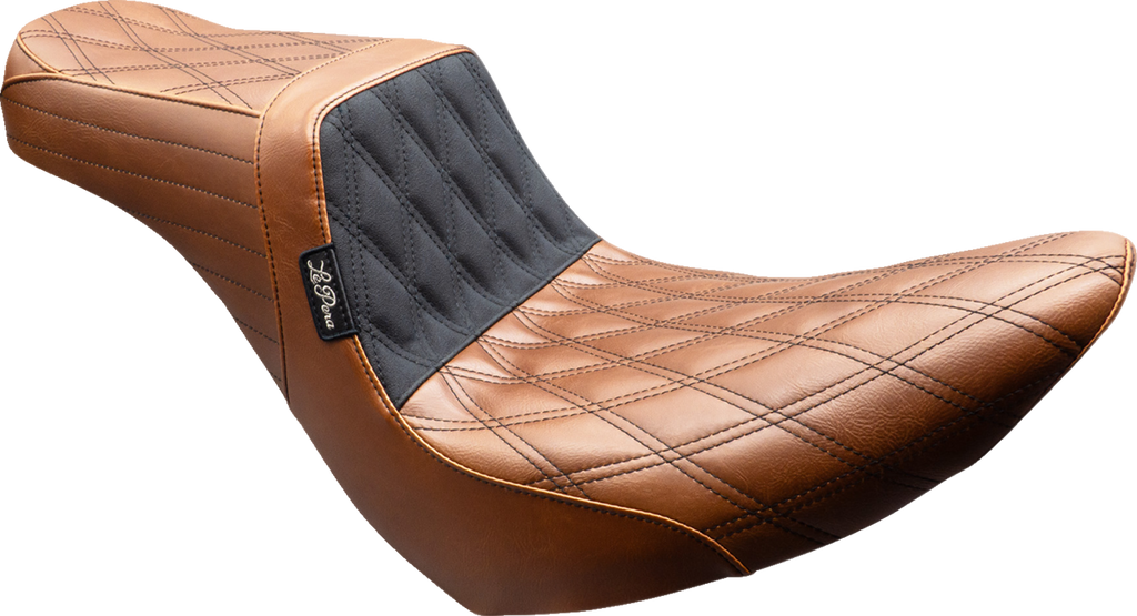 LE PERA Tailwhip Seat for Harley FX/FL 2018-2025 - Brown Double Diamond with Black Stitch, Part Number LYR-580TDV01