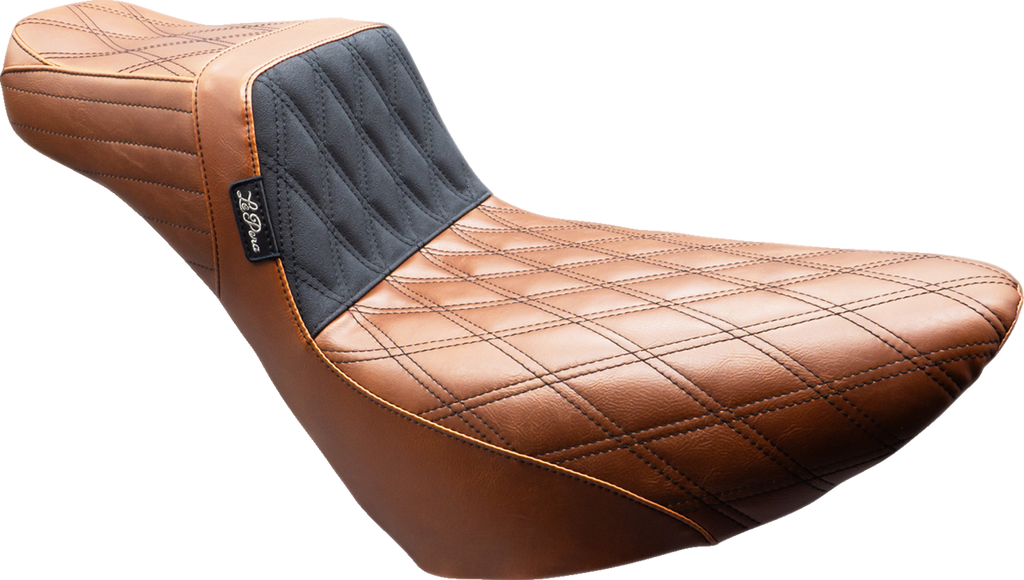 LE PERA Tailwhip Daddy Long Legs Seat - Brown Double Diamond with Black Stitch for FL/FX 2018-2025, Part Number LYR-580DLTDV01