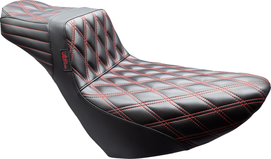 LE PERA Tailwhip Daddy Long Legs Seat for FL/FX 2018-2025 - Black with Red Stitch, Part Number LYR-580DLDD-R01