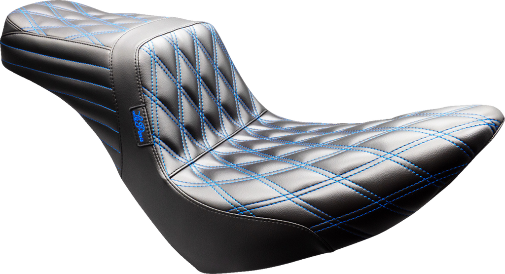 LE PERA Tailwhip Seat for FX/FL 2018-2025, Double Diamond Black with Blue Stitch – Part Number LYR-580DD-BE01