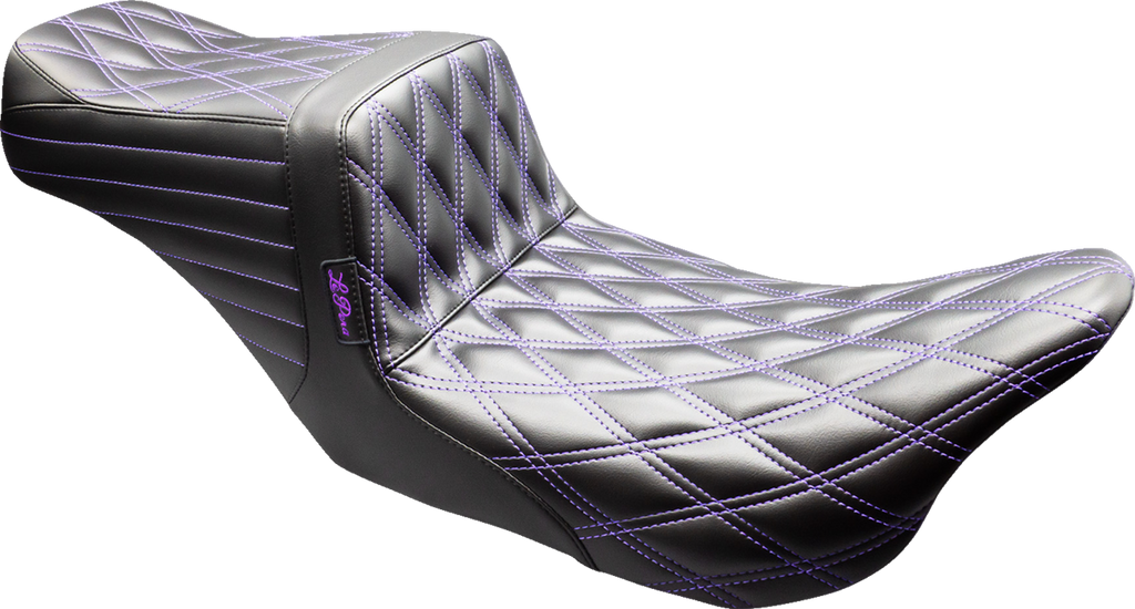 LE PERA Tailwhip Seat - Black Double Diamond with Purple Stitch for Harley FLT/FLH 2008-2023 | Part LK-587DD-P01