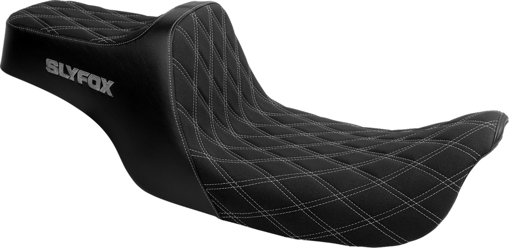 SLYFOX High Noon Seat - Double Diamond - Silver Logo - Silver Stitch - FLH/FLT '97-'07 4702D-SlyFox