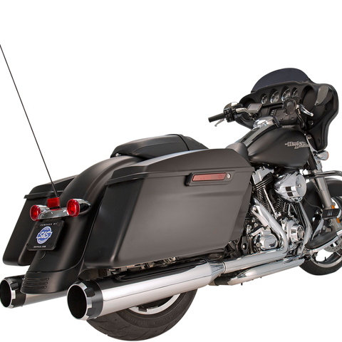 S&S Cycle 4-1/2-Inch MK45 Performance Mufflers, Chrome with Black Thruster Endcaps, Part Number 550-0619