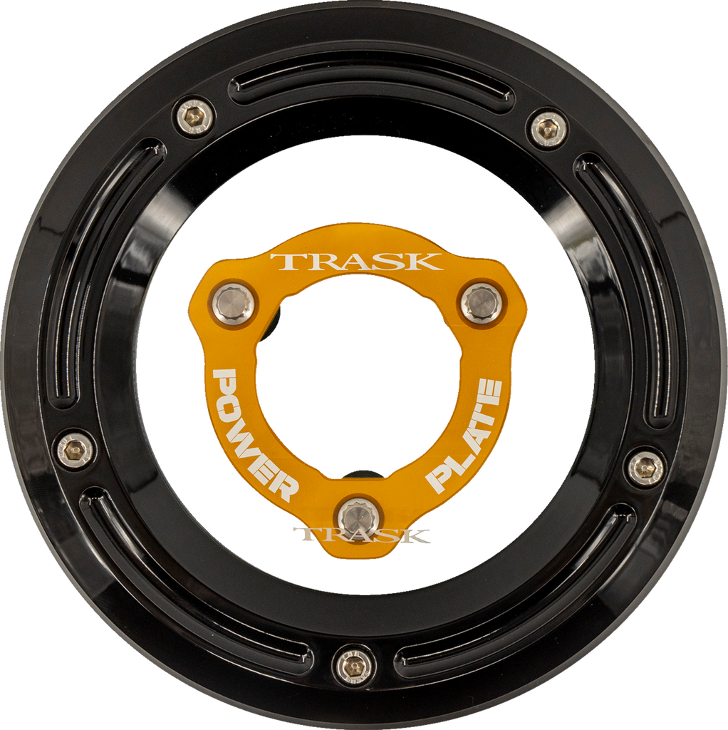 TRASK Derby Cover with Power Plate Kit for Harley-Davidson 2017-2025 – Black and Gold – Part TM-0051-BK-GD