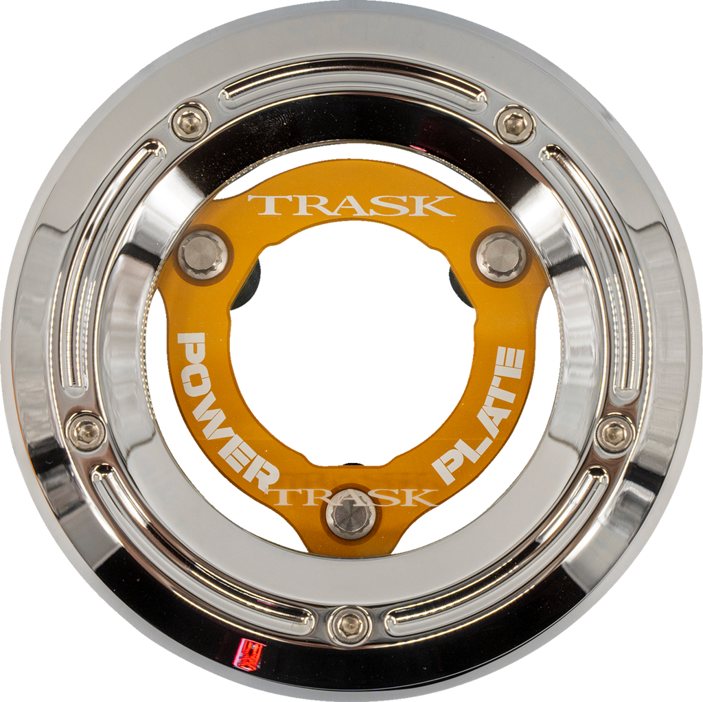 TRASK Derby Cover with Power Plate Kit for Harley-Davidson Softail '18-'25 - Chrome and Gold, Part TM-0052-CH-GD