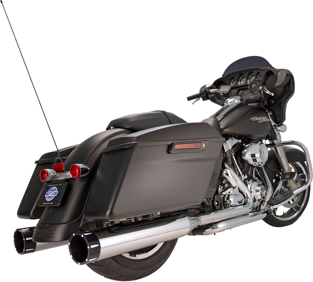 S&S Cycle MK45 Performance Touring Mufflers, Chrome with Black Tracer, Part 550-0623