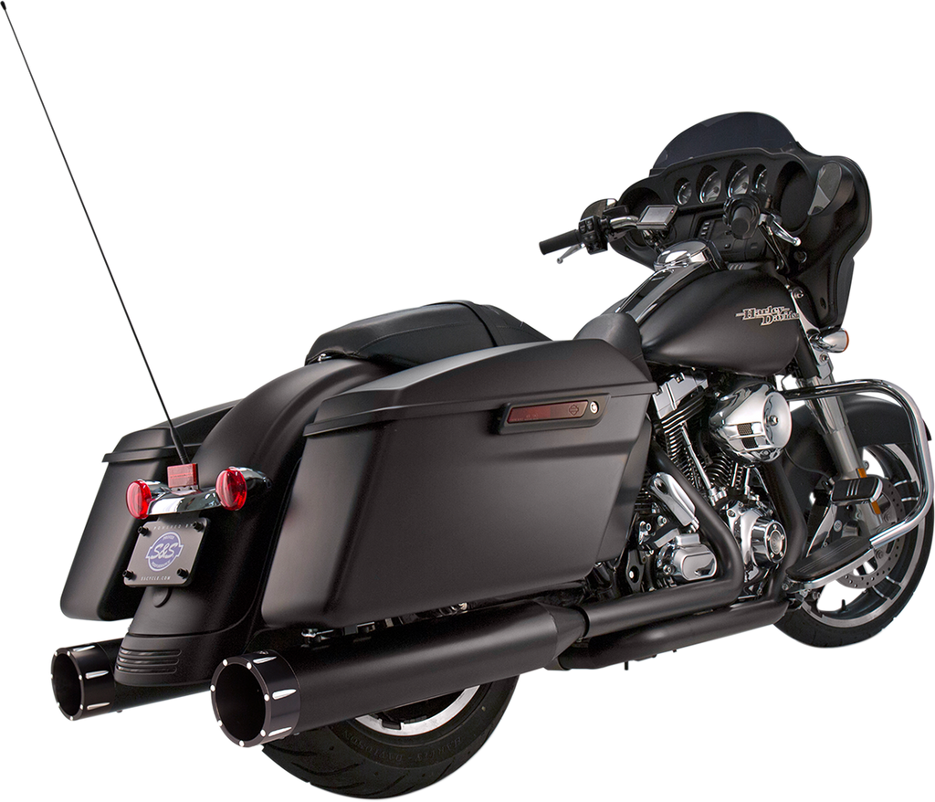 S&S Cycle MK45 4-1/2-Inch Touring Performance Mufflers, Black with Black Tracer – 550-0625