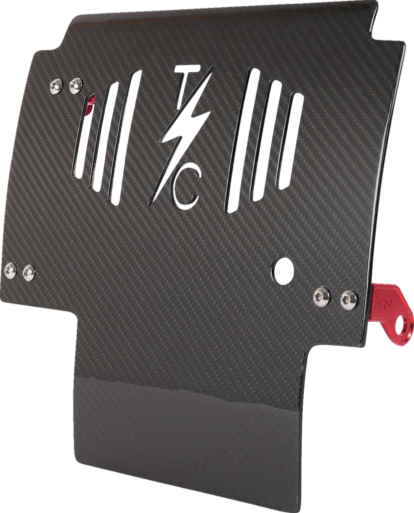 THRASHIN SUPPLY CO. Carbon Fiber Skid Plate with Red Brackets for FLHX/FLTRX - Part TSC-3034-2