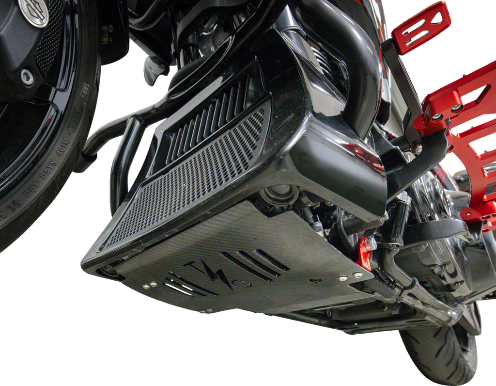 THRASHIN SUPPLY CO. Carbon Fiber Skid Plate with Red Brackets for FLHX/FLTRX - Part TSC-3034-2
