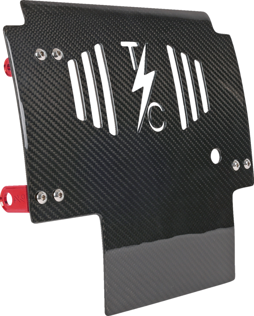 THRASHIN SUPPLY CO. Carbon Fiber Skid Plate with Red Brackets for FLHX/FLTRX - Part TSC-3034-2