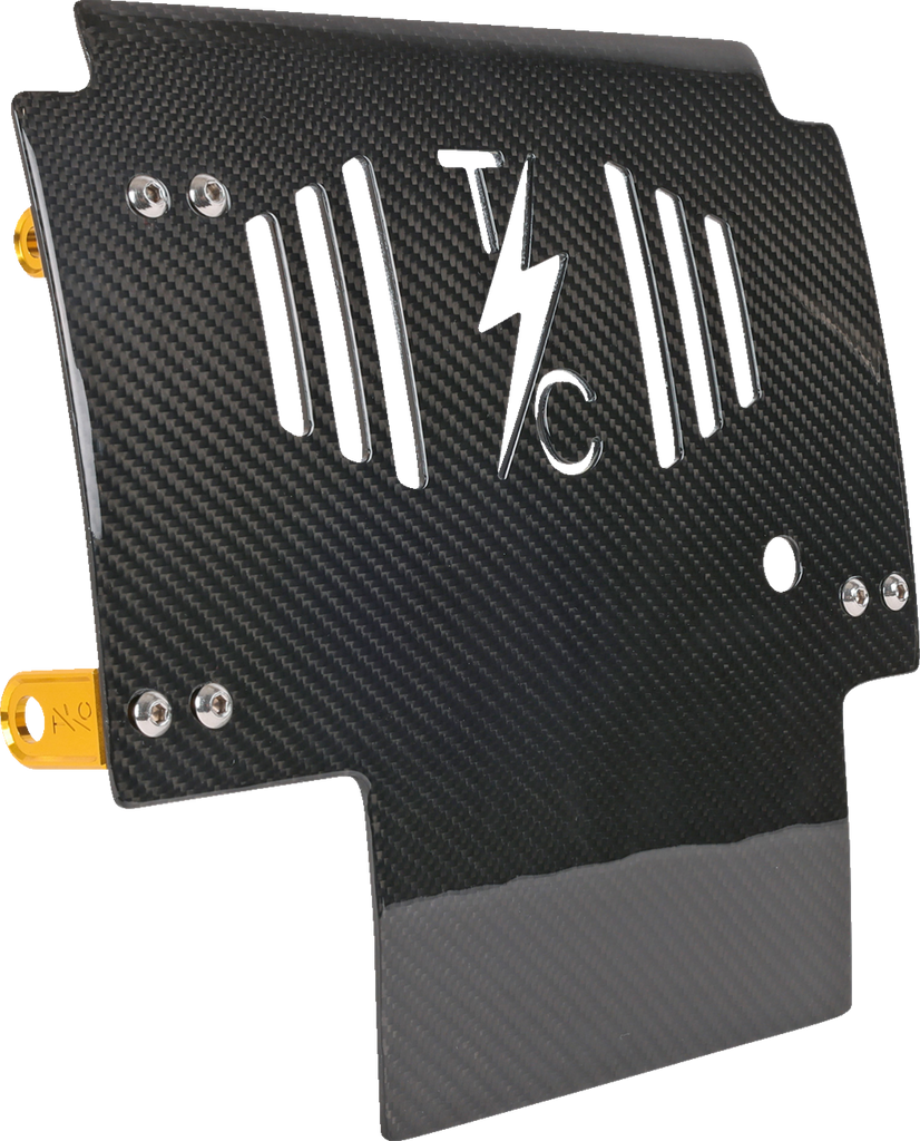 Thrashin Supply Co. Carbon Fiber Skid Plate with Gold Brackets for FLHX/FLTRX – Part TSC-3034-5