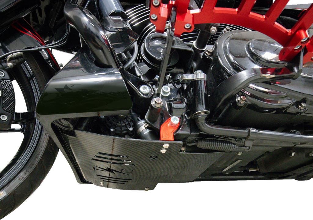 THRASHIN SUPPLY CO. Carbon Fiber Skid Plate with Red Brackets for FLHX/FLTRX - Part TSC-3034-2