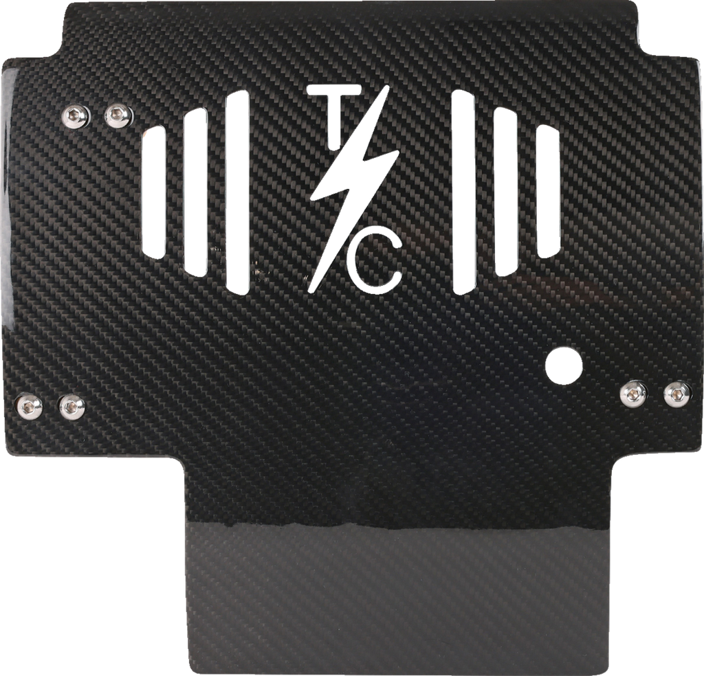THRASHIN SUPPLY CO. Skid Plate for FLHX/FLTRX - Carbon Fiber with Black Billet Aluminum Brackets, Part TSC-3034-1