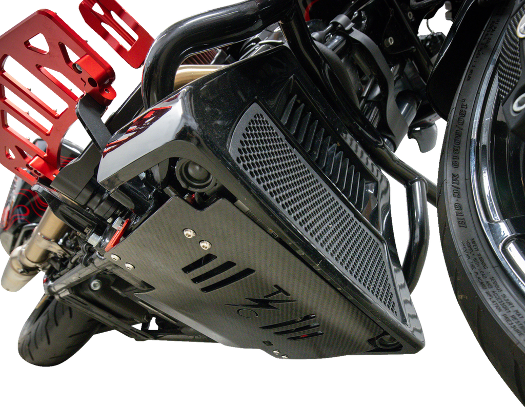 THRASHIN SUPPLY CO. Carbon Fiber Skid Plate with Red Brackets for FLHX/FLTRX - Part TSC-3034-2