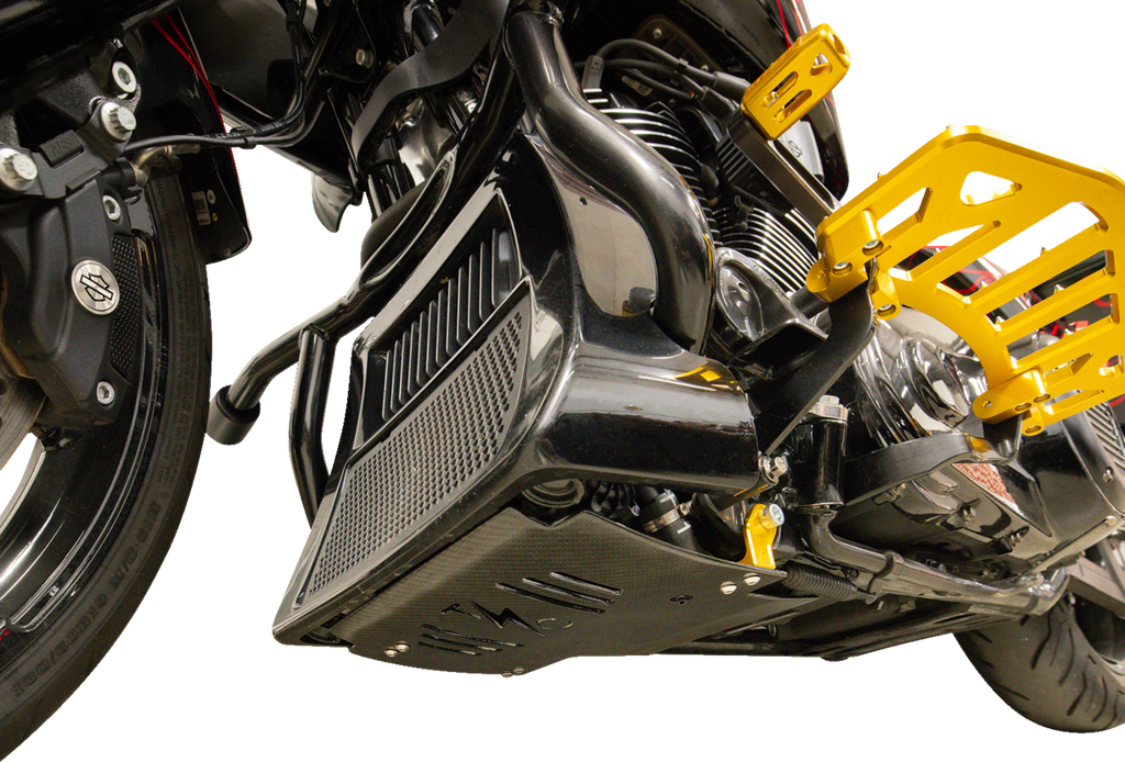 Thrashin Supply Co. Carbon Fiber Skid Plate with Gold Brackets for FLHX/FLTRX – Part TSC-3034-5