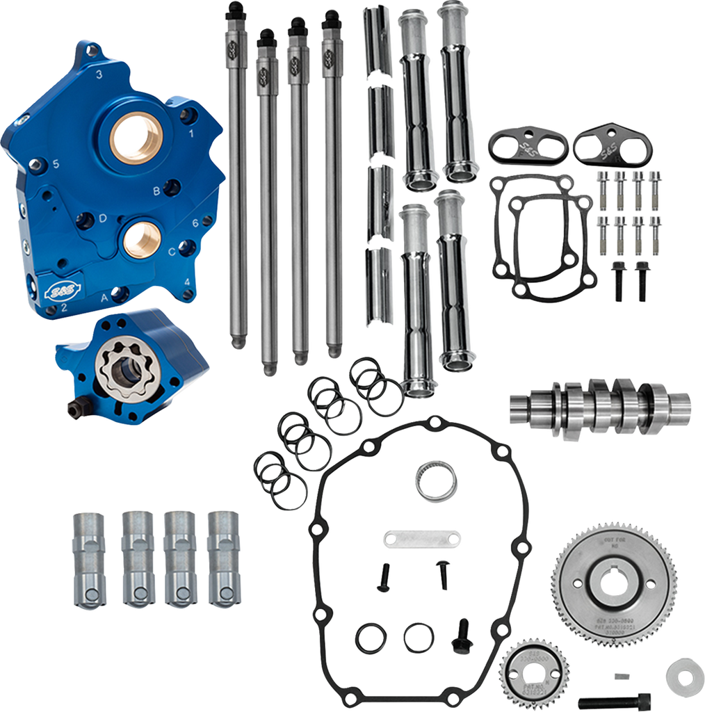 S&S CYCLE Cam Chest Kit for 496 Gear Drive Cam - Oil Cooled with Chrome Pushrods and M8 Compatibility (Part #310-1382)