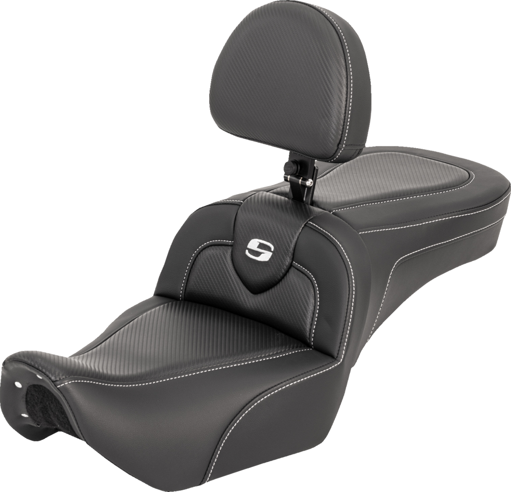 SADDLEMEN RoadSofa™ Seat with Backrest for RH975 '22-'25 – Carbon Fiber, Part Number 822-11-185BR