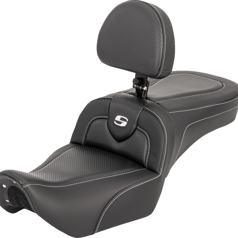 SADDLEMEN RoadSofa™ Seat with Backrest for RH975 '22-'25 – Carbon Fiber, Part Number 822-11-185BR