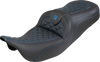 SADDLEMEN RoadSofa™ Tri Gripper Seat for FLH/FLT '08-'25 - Standard Reach, Blue Stitch, No Backrest