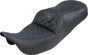 SADDLEMEN RoadSofa™ Tri Gripper Seat for FLH/FLT '08-'25 - Standard Reach, Blue Stitch, No Backrest