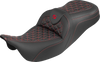 SADDLEMEN RoadSofa™ Tri Gripper Seat - Standard Reach with Red Stitch for FLH/FLT '08-'25 (Part Number 808-07B-21004)